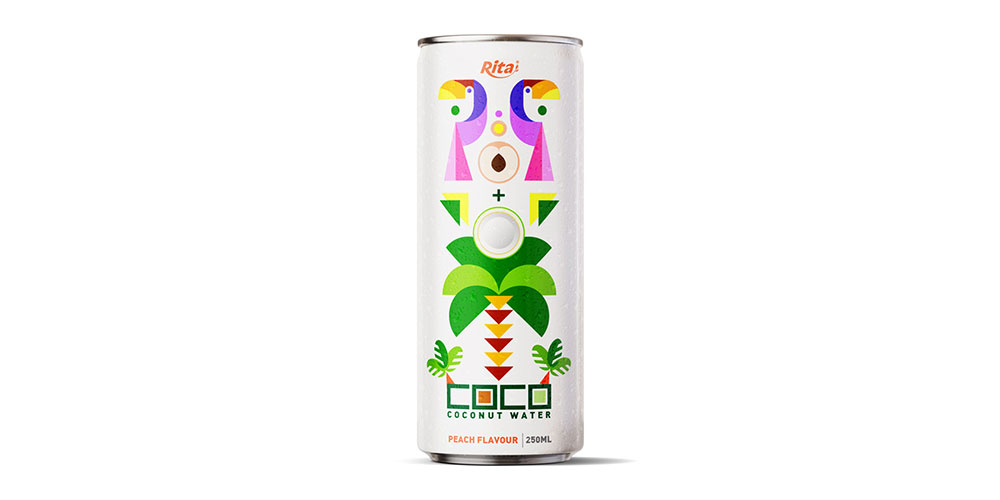 Coco Water With Peach Flavor 250ml Slim Can Rita Brand